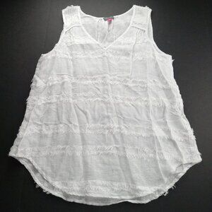 Vince Camuto Women's Fringed Sleeveless Blouse Size Medium White Linen Blend